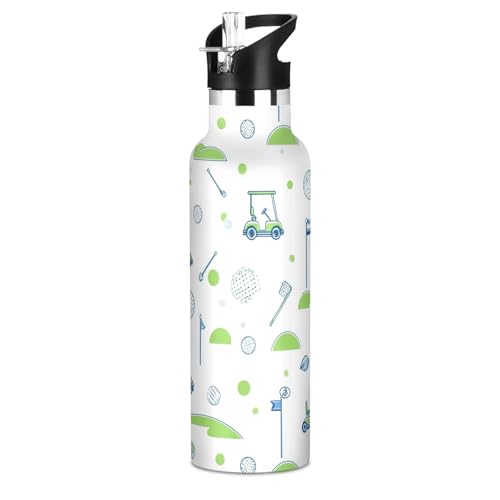 Insulated Water Bottle with Straw Golf Pattern Sports 20 Oz Kids Stainless Steel Water Flask Sports Travel Mug for Boys Girls - color: Multi10