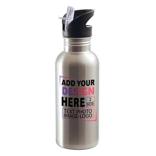 Custom 20oz Stainless Steel Silver Water Bottle With Straw Personalized Insulated Image Logo Name Text Customized Gifts for Friend Birthday School College Student Sport Novelty Bottle With Straw