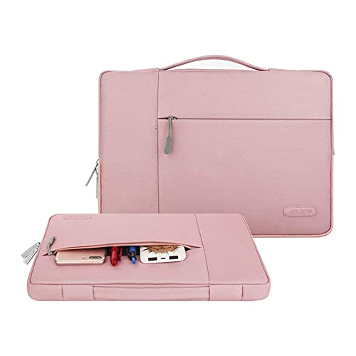 MOSISO Multifunctional Briefcase & 360 Protective Square Quilted Sleeve Bag with 2 Pockets&Handle&Belt Compatible with MacBook Air/Pro, 13-13.3 inch Notebook, Pink&Chalk Pink