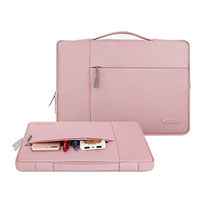 MOSISO Multifunctional Briefcase & 360 Protective Square Quilted Sleeve Bag with 2 Pockets&Handle&Belt Compatible with MacBook Air/Pro, 13-13.3 inch Notebook, Pink&Chalk Pink
