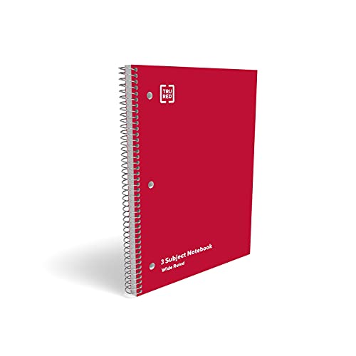 TRU RED 3‑Subject Notebook, 8” x 10.5”, Wide Ruled, 120 Sheets, Assorted Colors, 3‑Pack