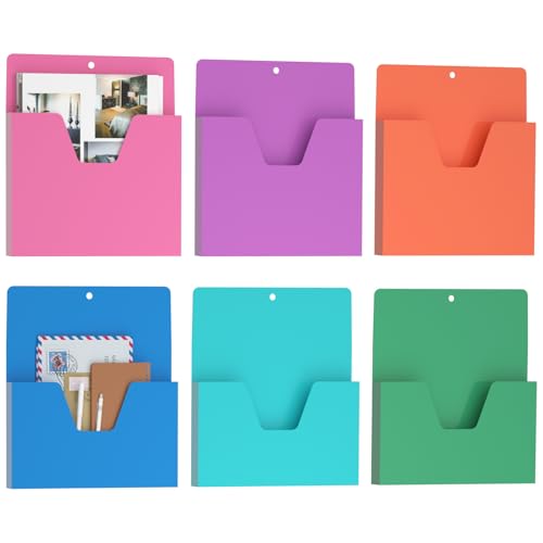 MFTEK Magnetic File Holder 6 Pockets Paper Holder, Hanging File Organizer Office Supplies Storage for Cabinets, Whiteboard, Magnetic Mail Letter Folder for Refrigerator (Light Color-Mix) - color: Light Color-mix