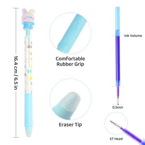 LiYiQ 24 PCS Erasable Pens Fun Cute Pens for kids Fidget Pens Blue Pens Kawaii Pens Stress Relief Rotating Pen for School, Office, Home Supplies