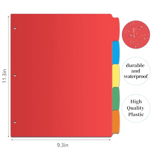 V-Opitos 12 Set 5-tab Index Dividers for 3 Ring Binders, Bulk Plastic Multicolor Dividers with 3 Holes Punched, Ideal School & Office Supplies