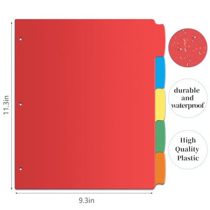 V-Opitos 12 Set 5-tab Index Dividers for 3 Ring Binders, Bulk Plastic Multicolor Dividers with 3 Holes Punched, Ideal School & Office Supplies