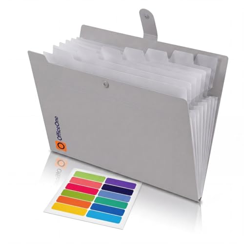 OfficeOne 8-Pocket Expanding File Folder, A4 Letter Size Accordion Document Organizer with Snap Closure, Labeled Tabs & Customizable Color-Coding Stickers, Home Office School (Stone Gray) - color: Stone Gray