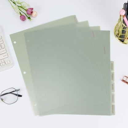 Buqoo 3 Ring Binder Dividers with 8 Writable Tabs - Sturdy Sage Green Plastic Index Dividers, Letter Size 8.4"x10.9" for School, Office, Planner & Journal - color: Sage Green