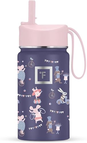 IRON °FLASK 14 oz Kids Insulated Water Bottle | Vacuum Insulated Kids Water Bottle with Leakproof Straw Lid & 20 Name Stickers - BPA Free (Fiesta) - color: Fiesta