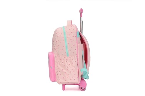Wheels Rolling Kids Backpack for Elementary Luggage School Trolley Bag with Lunch Box 3pc Set (HEART PINK) - color: Heart Pink