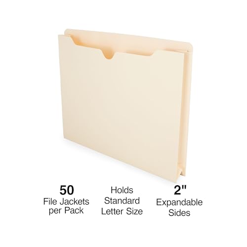 Staples Reinforced File Jackets, Letter Size, 2‑Inch Expansion, Durable Manila Construction for Organized Filing – 100/Carton - style: 100 Pack