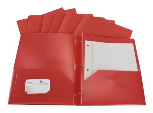 School Smart 2-Pocket Poly Folders with Fasteners, Red, Pack of 25 - color: Red, style: Fasteners