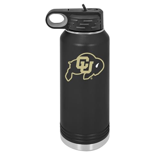 University of Colorado 32oz Stainless Steel Double Walled Black Beverage Bottle with Flip Straw Spout - College Gear for Playoff Season – For Office, Home or Auto – Show your Buff Nation Pride - style: Colorado / Black