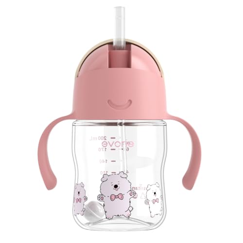 Evorie Tritan Weighted Straw Cup Baby Training Cup, Spill Proof, 7 Oz, 6M+ | BPA & BPS-Free, First learning cup, 360° drinking, Dishwasher safe, Durable Sippy Cup, Puppy Pink - color: Puppy Pink