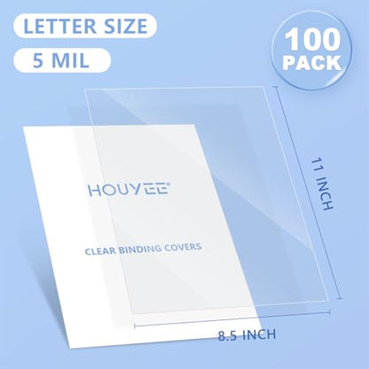 HOUYEE 100 Pack 5 Mil PVC Binding Presentation Covers, Clear Report Cover Sheets for Binding, Square Corner, 8.5 x11 Inches, Letter Size - size: 5 Mil, 100P