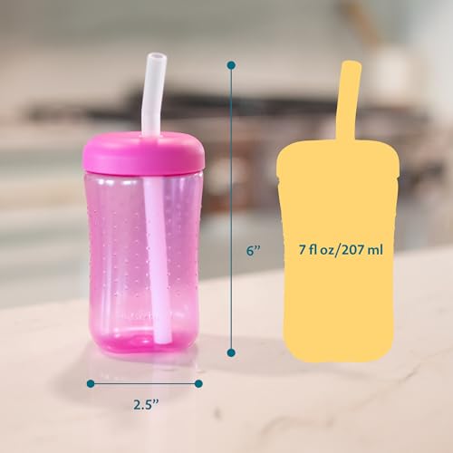 The First Years Squeeze & Sip Toddler Straw Cups - Squeezable Transition Sippy Cup with Silicone Straw - Toddler Feeding Supplies - Yellow/Pink/Orange - 7 Oz - 3 Count - Ages 6 Months and Up - color: Yellow/Pink/Orange