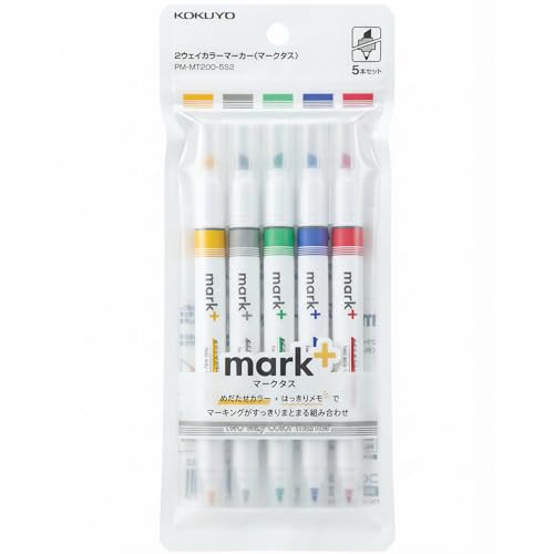 KOKUYO Fluorescent Highlighters, Dual-Tip Highlighter Markers for Bible in Assorted Colors, Fine & Chisel Tip No Bleed Quick-Dry for Journals, Planners, Notes, Vivid Colors (PM-MT200-5S2) - color: Vivid Colors