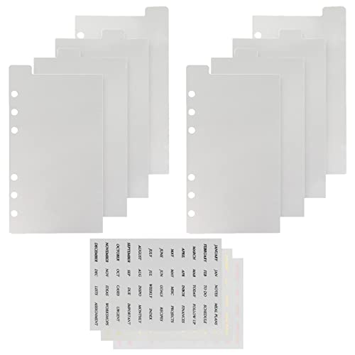 MultiBey Clear A6 Binder Dividers with Top Vertical Tabs, 6-Ring, 8-Tab Set | 6-Hole Transparent PVC Index Divider Sheets for A6 6 Ring Personal Planners, Budget Binder Organization & Journals