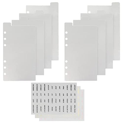 MultiBey Clear A6 Binder Dividers with Top Vertical Tabs, 6-Ring, 8-Tab Set | 6-Hole Transparent PVC Index Divider Sheets for A6 6 Ring Personal Planners, Budget Binder Organization & Journals