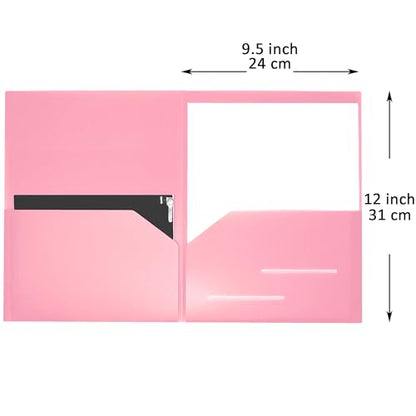 Youngever 6 Pack Heavy Duty Plastic Two Pocket Folders, Heavy Duty Plastic 2 Pocket Folder (Pink) - color: Pink