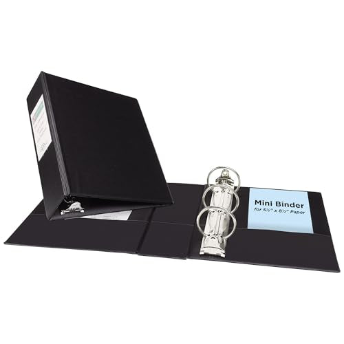 Avery Mini 3 Ring Binder, Holds 5.5" x 8.5" Paper, 2" Round Rings, 375-Sheet Capacity, 2.8 Inch Wide Spine, Label Holder, 1 Black Binder, Great for Home, Office, School Supplies, and More (27554) - size: 2"