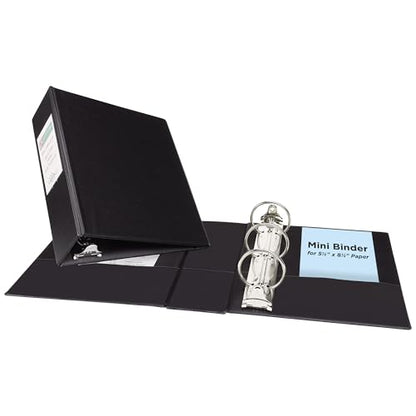 Avery Mini 3 Ring Binder, Holds 5.5" x 8.5" Paper, 2" Round Rings, 375-Sheet Capacity, 2.8 Inch Wide Spine, Label Holder, 1 Black Binder, Great for Home, Office, School Supplies, and More (27554) - size: 2"