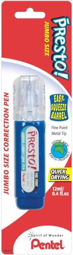 Pentel Presto! Jumbo Correction Pen, Fine Point, Metal Tip, White, 12 ml/0.4 fl.oz. 2 Pack (ZL31WBP-K6) - size: 1 Count (Pack of 2)