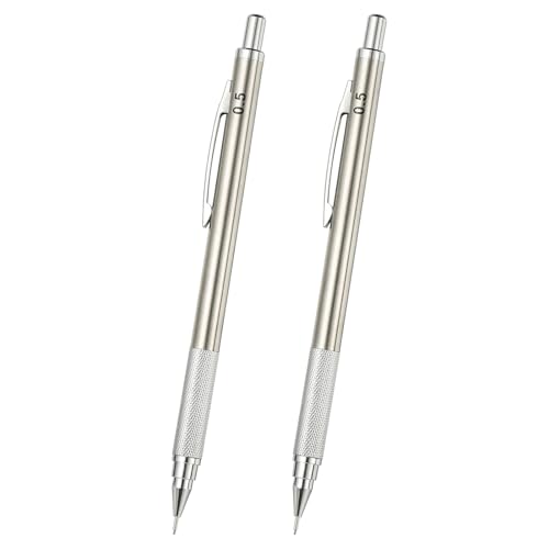 PATIKIL 2Pcs Mechanical Pencil 0.7mm, Lead Pencils Mechanical Holder Medium Point Automatic Metal Holder for Drawing Art Sketching Woodworking, Silver - color: Silver