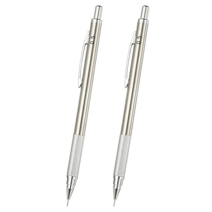 PATIKIL 2Pcs Mechanical Pencil 0.7mm, Lead Pencils Mechanical Holder Medium Point Automatic Metal Holder for Drawing Art Sketching Woodworking, Silver - color: Silver