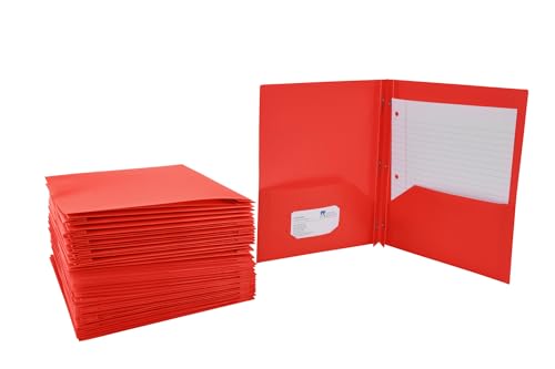 School Smart 2-Pocket Poly Folders with Fasteners, Red, Pack of 25 - color: Red, style: Fasteners