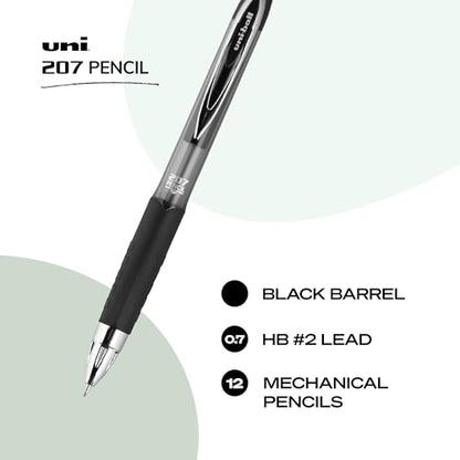 uniball 207 Mechanical Pencil, 0.7 Mm, Hb (#2), Black Lead, Black Barrel, Dozen - color: Black, size: 1 Count (Pack of 12)