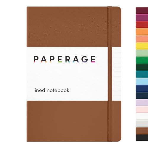 PAPERAGE Lined Journal Notebook, (Cognac), 160 Pages, Medium 5.6 in x 8 in - 100 GSM Thick Paper – Hardcover Journaling Notebook for Work, School & Note Taking - color: Cognac, style: A. Lined