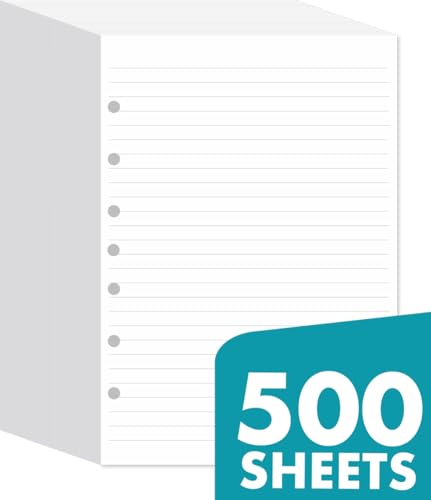 7-Hole Lined Filler Paper Pack of 500 Sheets for Mini Binders, College Ruled, 5-1/2" x 8-1/2", White - size: 500 Sheets, style: Lined