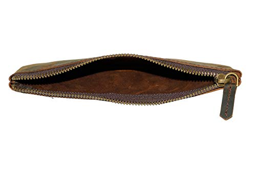 Leather Pen Pencil Case, Zip Pouch, Accessories holder, Stationery Bag, Classic Handmade Design (Vintage Brown)
