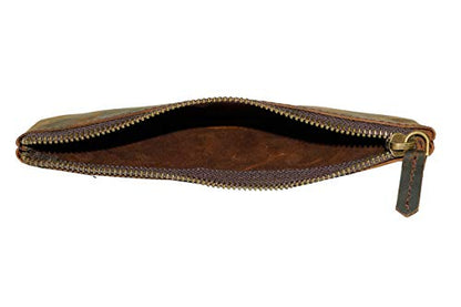 Leather Pen Pencil Case, Zip Pouch, Accessories holder, Stationery Bag, Classic Handmade Design (Vintage Brown)