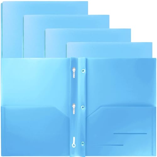 Youngever 6 Pack Heavy Duty Plastic Two Pocket Folders with 3 Prongs, Metal Prongs Fastener, Heavy Duty Plastic 2 Pocket Folder (Light Blue) - color: Light Blue