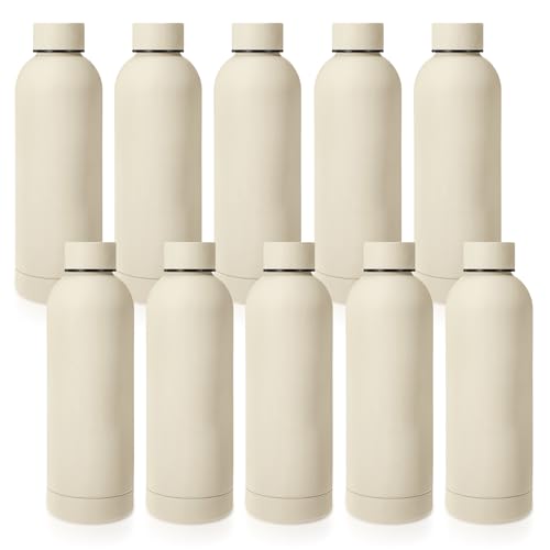 Bokon 10 Pcs Stainless Steel Water Bottle Bulk Teacher Employee Appreciation Gifts School Double Layer Vacuum 17 oz Small Mouth Sport Insulated Metal Reusable Flask Leakproof Lid - color: Beige
