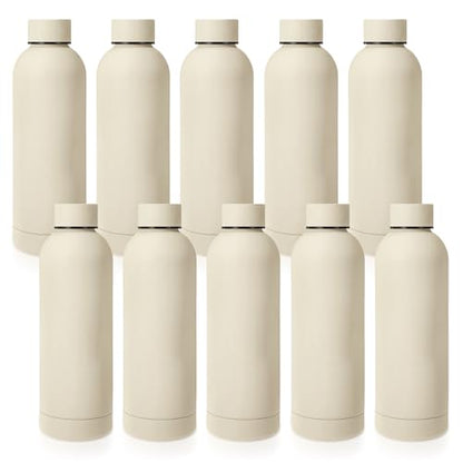 Bokon 10 Pcs Stainless Steel Water Bottle Bulk Teacher Employee Appreciation Gifts School Double Layer Vacuum 17 oz Small Mouth Sport Insulated Metal Reusable Flask Leakproof Lid - color: Beige
