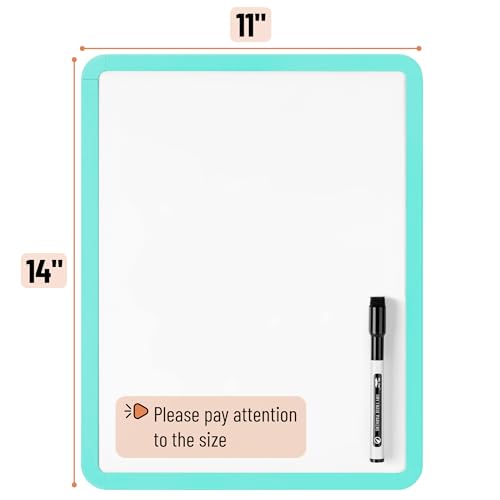Mr. Pen- Dry Erase Board, 14” x 11” with a Black Dry Erase Marker | Aqua Blue Frame, Small Mini White Board for Students, Fridge, Wall, Locker, Includes Double Sided Tapes - color: Aqua Blue