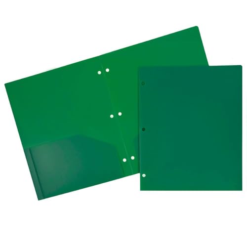 JAM PAPER Heavy Duty Plastic 3 Hole Punch Pocket Folders - Extra Tough School Folders - Green - 3/Pack - color: Green, size: 3 Per Pack