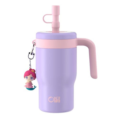 OISIZ 14oz Kids Tumbler with Straw Lid & Handle,Kids Cup with Animal Accessory for School,Kids Water Bottles with Dust-proof Cover,Leakproof Water Bottles,316 Stainless Steel,Keep Cold 24 Hours-purple - color: pearl purple