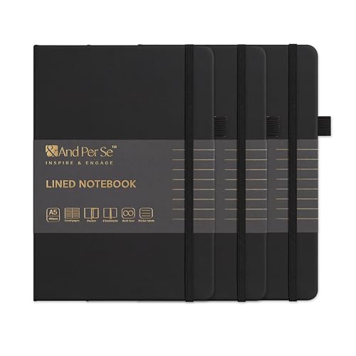 &And Per Se Lined Notebooks 3-Pack Gift Set, A5 Hardcover Journals, 160 Pages 100gsm Thick Paper, Journaling Notebook for Office School (Black) - color: Black, style: 3 Pack-Lined