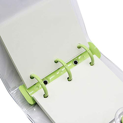Mini Transparent 3-Ring Binder Covers Clear Soft PVC Notebook Round Ring Binder Cover Protector Snap Button Closure Loose Leaf Folder with Blank Inner Papers - color: Green