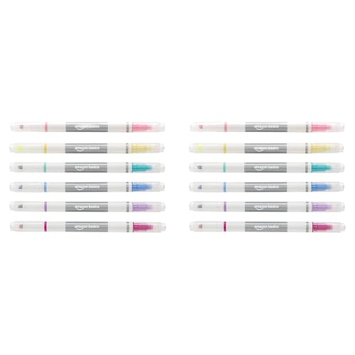 Amazon Basics Erasable Highlighters Assorted Colors, Dual Tip, 12-Pack, Office and School Supplies for Note-Taking
