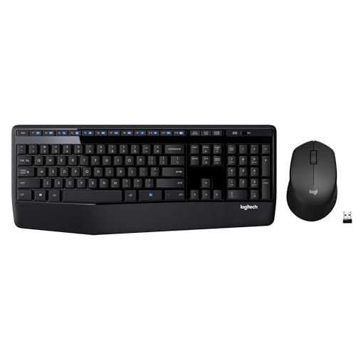 Logitech MK345 Full Size Wireless Keyboard and Mouse Combo - Black | Full size keyboard with integrated palm rest, compact right handed mouse, connect via single included USB-A Nano Receiver - size: 1 Pack, style: Combo