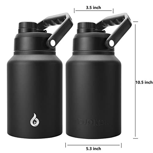 BJPKPK 64 oz Insulated Water Bottle, Dishwasher Safe Half Gallon Water Bottle with Ergonomic Handle, BPA Free Leak Proof Water Jug for Sports, Metal Jug with Anti-slip Bottom, Black - color: Black, style: 64oz