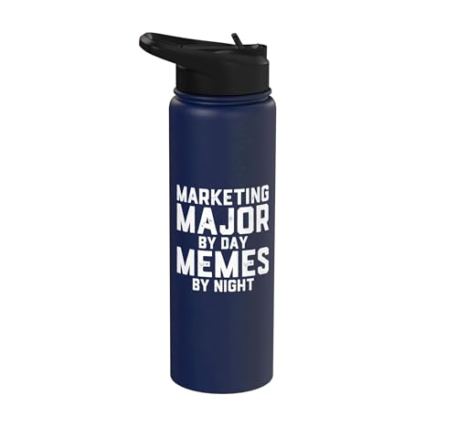 Marketing Major By Day Memes By Night Marketer Joke Student Stainless Steel Insulated Water Bottle - color: Navy Blue