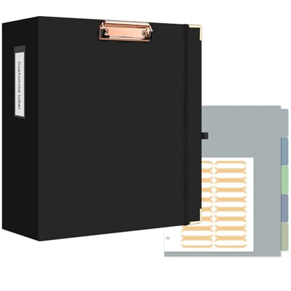 Ospelelf 3 Ring Binder, 3 Inch, Cute Letter Size (11" x 8.5") with 5 Tab Dividers, File Folder Labels and Low Profile Clipboards, Black Binder for School and Office Supplies - color: Black, size: 3in（Letter Size）