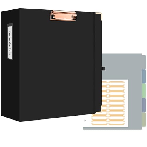 Ospelelf 3 Ring Binder, 3 Inch, Cute Letter Size (11" x 8.5") with 5 Tab Dividers, File Folder Labels and Low Profile Clipboards, Black Binder for School and Office Supplies - color: Black, size: 3in（Letter Size）