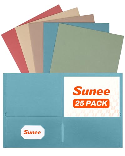 SUNEE Folders with Pockets(25 Pack, Retro Colors), 2 Pocket Folders Fit Letter Size Paper, Paper File Folder for School Office Home Bussiness - color: Multicolored