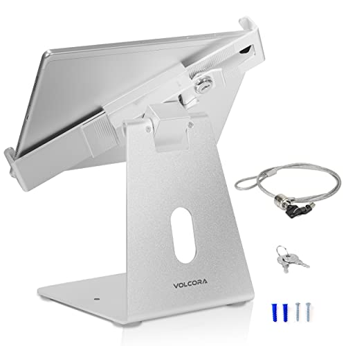 Volcora Anti-Theft Tablet Stand iPad Kiosk Stand with Lock, Silver 10-13'' iPad Stand for Desk, Swivel, Adjustable iPad Holder For Desk, iPad Mount For Desk For POS Register, Retail Business, Cashier - color: Silver